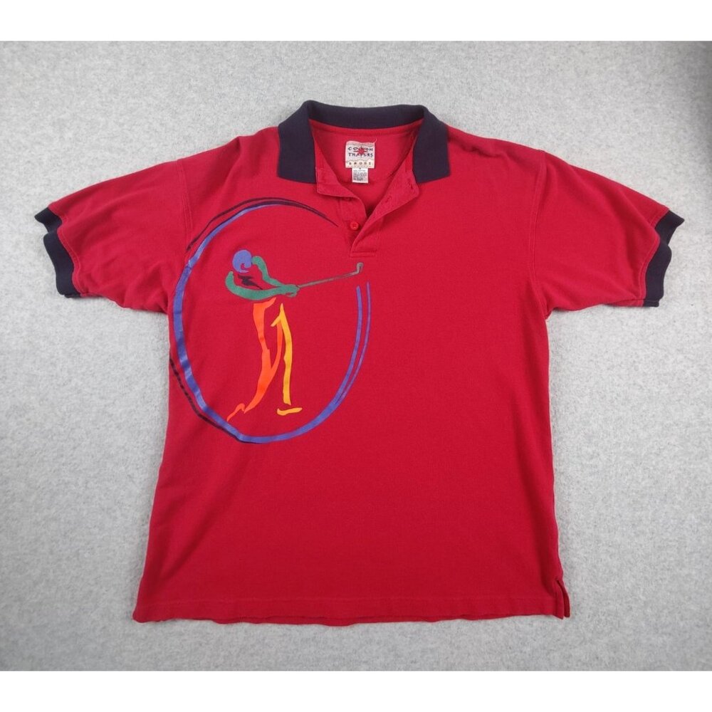 Vintage Cotton Traders Men's Red Golf Tee w/ graphic Size M